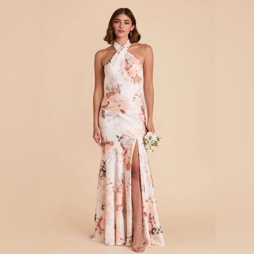 Birdy Grey Matte Satin Champagne Cascadia Bouquet Stephanie Dress (Size Medium)